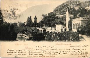 1898 Merano, Meran (Südtirol); Gilf-Promenade / road, bridge, Café Gilf