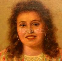 Lunyák Ottó (?-?): Zenélő hölgy. Olaj, vászon. Jelzett. Dekoratív historizáló stílusú fa keretben. 8...