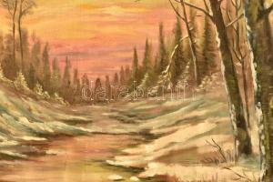 Jelzás nélkül: Téli fények. Olaj, vászon. Dekoratív  fa keretben. 55x85,5 cm