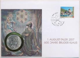 Svájc 2017. 1. August-taler / Bruder Klaus 1417-2017 - 600. Geburstag egyoldalas, jelzett Ag emlékérem, bélyegzéses érmés borítékban (18,05g/0.999/33mm) T:1