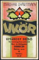 cca 1940 Ujvárosy Dezső Szesznagykereskedő Rum- és Likőrgyára Likőr címkéje, 9x6 cm
