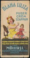 cca 1920 Müller J. L. Blaha Lujza puder crém szappan számolócédula, lito, Bp., Klösz Gy., hajtásnyommal, szakadt, 13x6 cm