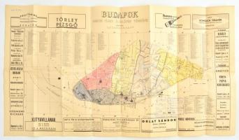 cca 1930-1940 Budafok megyei város általános térképe, a szélein korabeli reklámokkal, Bp., Sánta György, bejelölésekkel, beírással, hajtott, 38x67 cm
