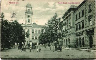 1914 Komárom, Komárnó; Klapka tér, gyógyszertár, könyvnyomda, Ipovitz és Ivánfi üzlete / square, pharmacy, shops