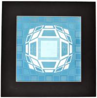 Victor Vasarely (1908-1997): Op-art kompozíció. Ofszet nyomat, papír, paszpartuban. 33,5×33,5 cm