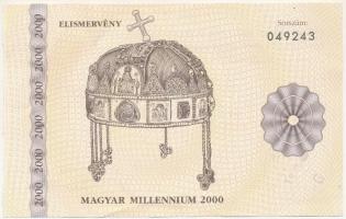2000. A 2000Ft-os Millenium bankjegy átvételi elismervény, Ócsa Posta bélyegzéssel