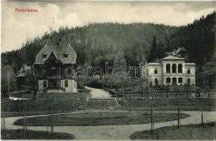 1911 Fenyőháza, Lubochna; Posta szálló és Jahn villa. Holczmann izidor kiadása / hotel and villa