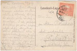 1919 Zólyom, Zvolen; Római katolikus templom, Főtér, vár, vasúti sín / church, main square, castle, ...