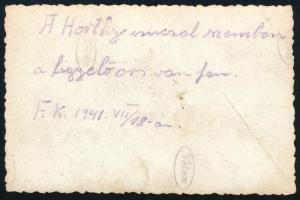 1941 Az erdélyi Horthy-csúcsnál felállított figyelőőrs katonái, hátoldalon feliratozva, 8×5,5 cm
