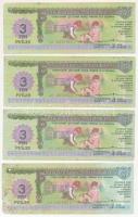 Szovjetunió 3R jótékonysági jegy (4x, 2db sorszámkövető, 1db közeli sorszám) T:III Soviet Union 3 Rubles charitable ticket (4x, 2pcs sequential serials, 1pc with close serial)