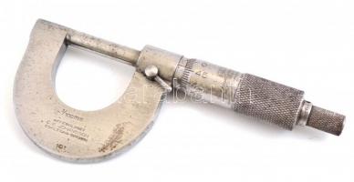 Fém mikrométer saját tokban és dobozban, h: 12 cm