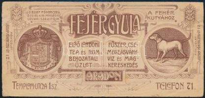 cca 1900 Fejér Gyula aradi (Erdély) fűszercsemege-kereskedő számolócédulája