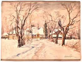 Gebauer Ferenc (?-?): Havas táj, 1940. Akvarell, papír, jelzett, kartonra kasírozva. 28,5×40 cm