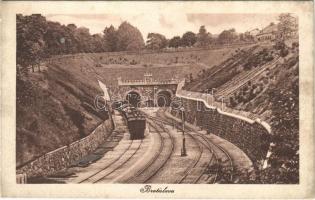 Pozsony, Pressburg, Bratislava; vasúti alagút, tehervonat / railway tunnel, wagons (EK)