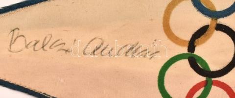 7 db sportzászló, közte 2 db-on olimpiai bajnok aláírásokkal (Balczó András, Dömötör Zoltán, stb.)