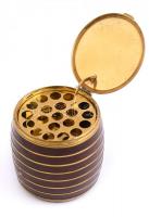 Hordó alakú fém cigaretta tartó, kis kopásnyomokkal, 9x8 cm