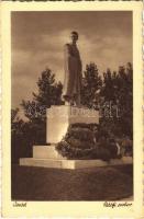 1940 Aszód, Petőfi szobor. Löwy Andor kiadása + BUDAPEST - LOSONC 22 B vasúti mozgóposta bélyegző