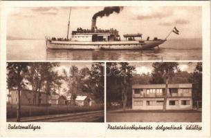 Balatonvilágos, Postatakarékpénztár dolgozóinak üdülője, gőzhajó, magyar zászló (EK)