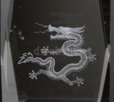 3D gravírozott üvegek, delfinek, és sárkány, kis karcolásokkal, 4x4x4 cm és 3x2x2 cm