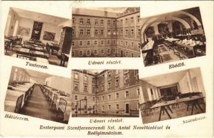 1933 Esztergom, Szent Ferenc-rendi Szent Antal Nevelőintézet és Reálgimnázium, tanterem, udvar, ebédlő, hálóterem, szórakozó, pingpongasztal, belső