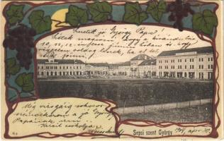 1904 Sepsiszentgyörgy, Sfantu Gheorghe; tér, Székely Mikó Kollégium / square, boarding school. Art Nouveau, litho