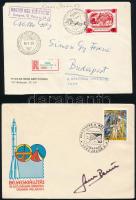 Aláírás gyűjtemény: űrhajósok (Leonov, Kubaszov, Farkas Bertalan), Kass János, Pekár Gyula, 5 borítékon és bélyegen