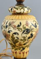 Fischer/Zsolnay lámpa. Kézzel festett, jelzés nélkül, kopásokkal. Búra nélkül 56 cm