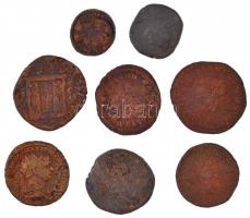 Római Birodalom ~104-330. 8db klf rossz tartású bronzpénz, közte Traianus, I. Faustina, III. Gordianus T:3,3- Roman Empire ~104-330. 8pcs of diff bronze coins in bad condition, including Trajan, Faustina I, Gordian III C:F,VG