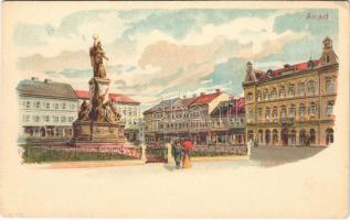 Arad, Vértanú szobor, tér / Martyrs statue, square. litho (EK)