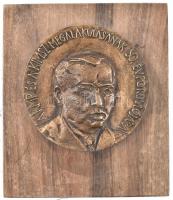 Kun Bélát ábrázoló KMP bronz plakett, fa alapon, d: 9 cm