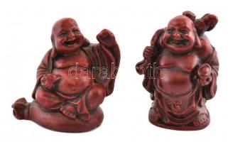 Buddha figurák, 2 db, műgyanta, m: 4 cm és 4,5 cm