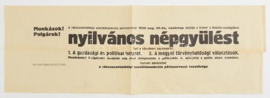 1929 A rákosszentmihályi szociáldemokrata pártszervezet népgyűlésének plakátja 58x20 cm