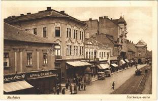 1928 Miskolc, Széchenyi utca, Appel Emanuel, Szász László, Ferenczi A. üzlete, Pannonia szálloda, gyógyszertár. Móriczné N. Lenke felvétele