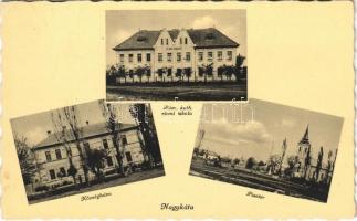 1942 Nagykáta, Római katolikus elemi iskola, piatér, községháza + NAGYKÁTA P.U. SZEKRÉNYBŐL (EK)