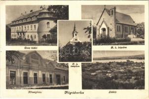 1948 Verőce, Nógrádverőce; Ganz üdülő, Római katolikus templom és kápolna, Községháza, látkép + NÓGRÁDVERŐCE P.U. SZEKRÉNYBŐL (EK)