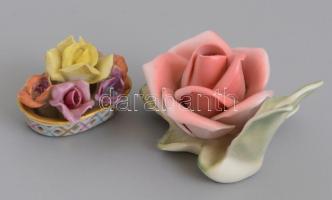 Herendi mini - és Ens rózsa, kézzel festettek, jelzettek, apró kopásnyomokkal, a herendi rózsákon lepattanásokkal,  3,5x5x4,5 cm és 3x2x2 cm