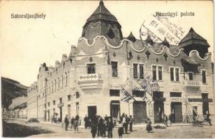 1921 Sátoraljaújhely, Pénzügyi palota, Lukács H., Kornstein Ignác üzlete + MISKOLCZ - BUDAPEST vasúti mozgóposta bélyegző (EK)