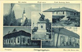 Nagybajom, Somogy-Nagybajom; Református templom, Hősök szobra, emlékmű, Önálló Gazdasági Iskola, Községháza, Árva Lóki István üzlete és saját kiadása