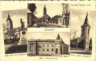 1937 Szikszó, 400 éves református templom, Horhty Miklós utca, Kir. Járásbíróság, Római katolikus templom. Stamberger Vilmos kiadása