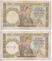 Szerbia / Német megszállás 1941. 50D + 500D (2x) + 1942. 500D + 1943. 100D T:III,III- Serbia / German occupation 1941. 50 Dinara + 500 Dinara (2x) + 1942. 500 Dinara + 1943. 100 Dinara C:F,VG