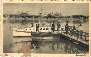 1939 Vác, Duna részlet, NOVARA motoros átkelőhajó, magyar zászló (fl)