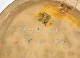 XIX sz. Régi fajansz fali tál, kopott, amatőr javításokkal, sérült, d: 26 cm