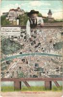 1907 Graz, Feuchtfröhliche Grüsse, Wegweiser zum Steiermark. Landhauskeller. Schmiedgasse 9. / Map to the wine cellar, montage (EK)