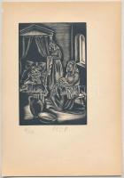 Molnár C. Pál (1894-1981): A kisded megszületett. Fametszet, papír, utólagos jelzéssel, lap bal felső sarkában kisebb hiánnyal, 16,5×11 cm