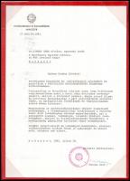 1982 Szocialista Magyarországért Érdemrend kitüntetéséhez gratuláció Dimény Imre volt miniszter részére