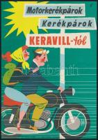 cca 1961 Motorkerékpárok kerékpárok Keravill- tól, motorkerékpár, Villamosplakát. 23,5×16,5 cm
