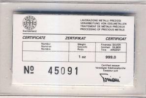 Svájc DN "Philswiss Club" 1oz (31,103g) Ag tömb T:PP Vákumcsomagolásban, tanúsítvánnyal!