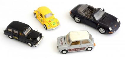 Welly fém játék autók. Mini Cooper, VW Bogár, London taxi, Porsche 911.
