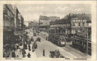 Kiev, Kiew; Krechtschatikskaja / Khreschatyk street, shops, trams