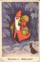 Üdvözlet a Mikulástól! / St. Nicholas greeting art postcard (Rb)